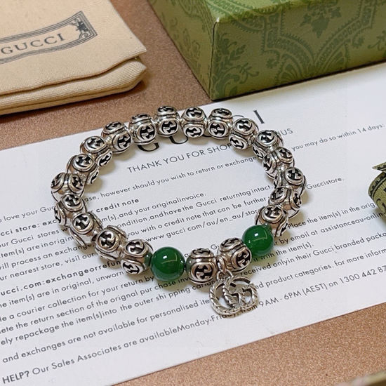 Gucci Natural Green Agate Beaded Bracelet