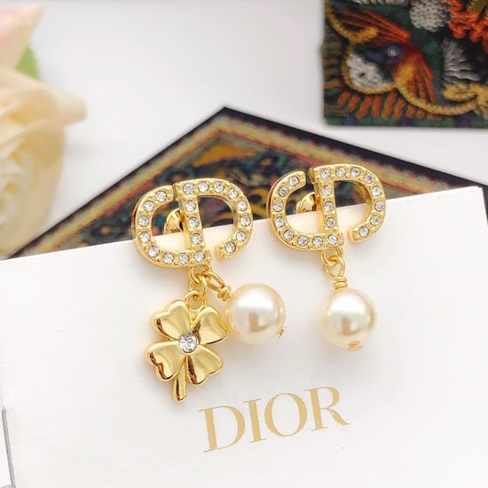 Christian Dior CD Clover Pattern Stud Earrings