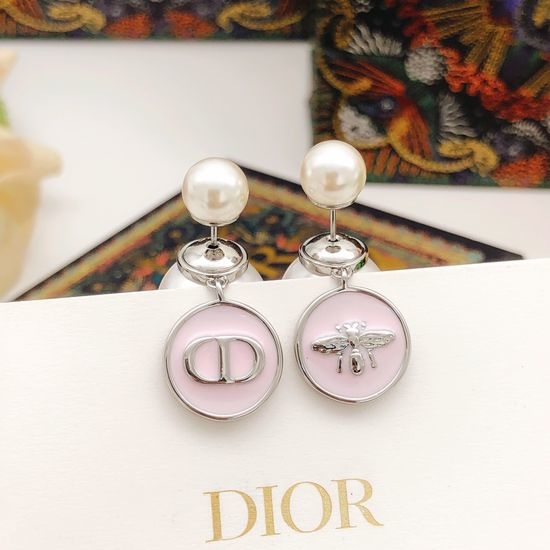 Christian Dior CD Pink Pearl Round Enamel Earrings