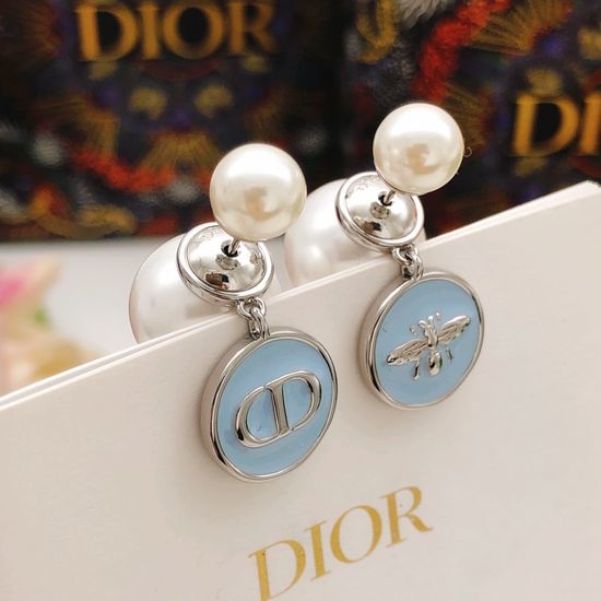 Christian Dior CD Blue Pearl Round Enamel Earrings