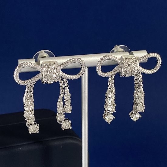 Miu Miu Silver Bow Diamond Tassel Stud Earrings