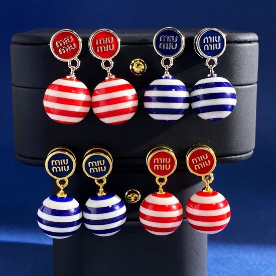 Miu Miu Enamel Stripe Ball Letter Stud Earrings