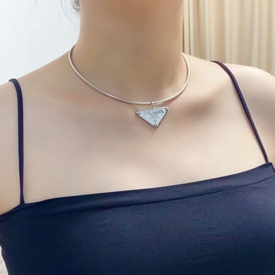Prada Triangle Tag Pendant Necklace for Daily Wear
