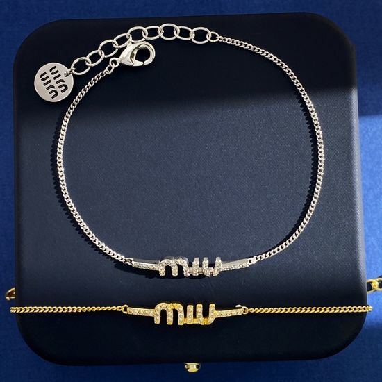 Miu Miu Full Rhinestone Letter Chain Bracelet