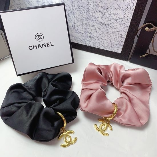 Chanel Satin Hair Tie with Metal Logo