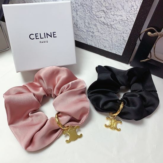 Celine Satin Hair Tie with Metal Logo