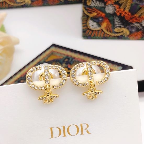 Christian Dior CD Little Bee Brass Stud Earrings