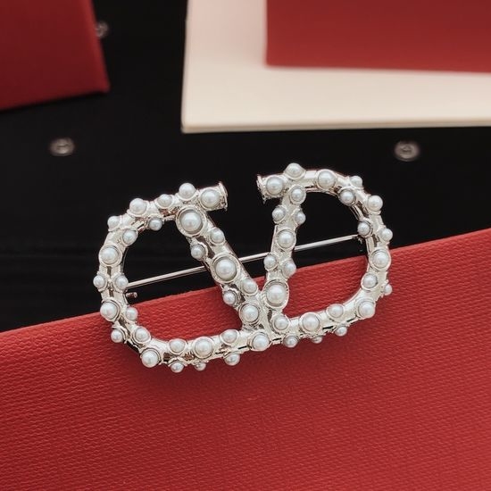 Valentino Silver Beaded Refined Brass Brooch
