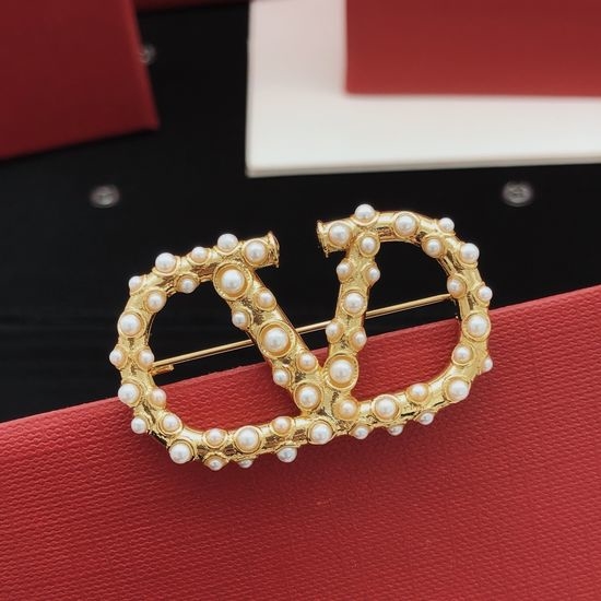 Valentino Gold Beaded Elegant Brass Brooch