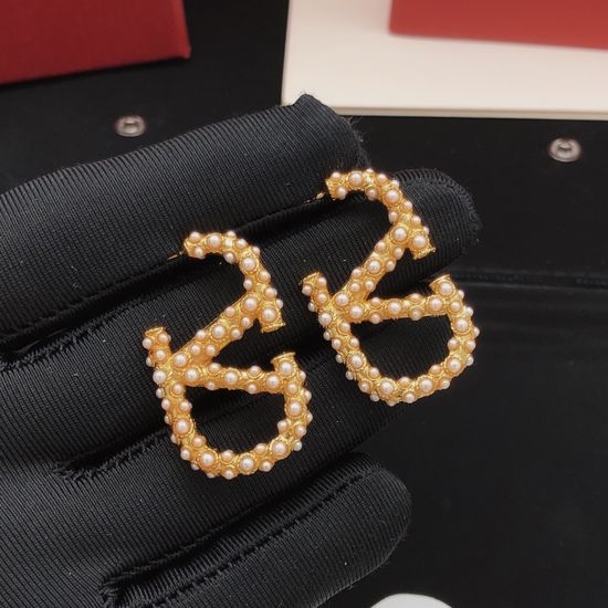Valentino Medium Beaded Diamond Brass Earrings