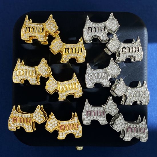 Miu Miu Rhinestone Dog Shape Clip On Earrings