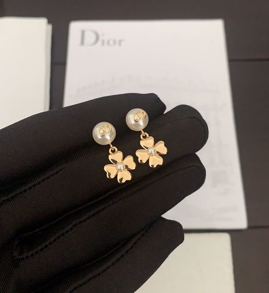Christian Dior CD Pearl Four Leaf Clover Earrings