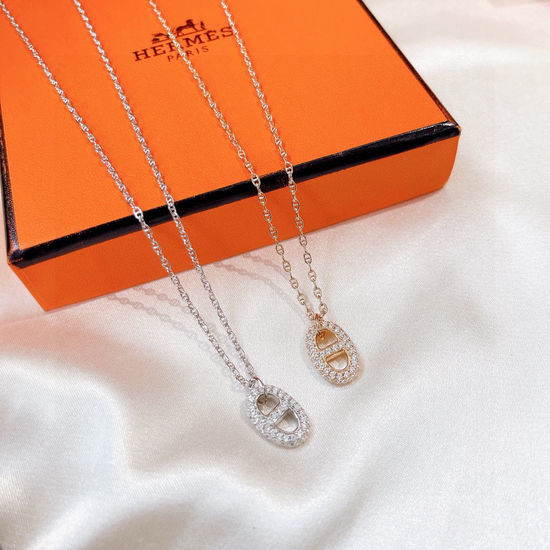 Hermes Full Diamond Pig Nose Pendant Necklace