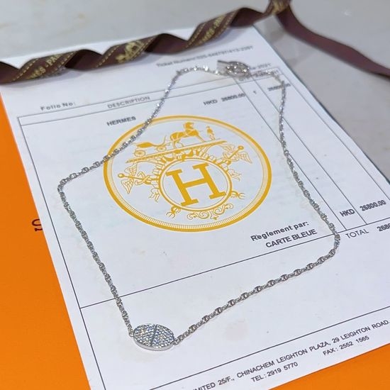Hermes Enamel Letter Pendant Necklace Classic Chain