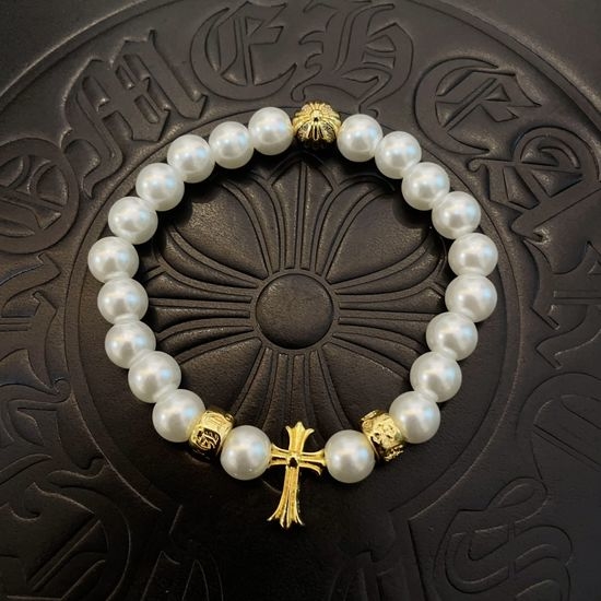 Chrome Hearts Cross Pearl Beaded Bracelet