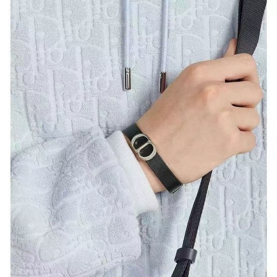 Christian Dior CD Leather Cord Brass Bracelet