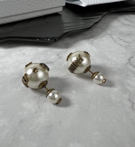 Christian Dior CD Vintage Pearl Style Stud Earrings