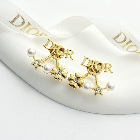 Christian Dior CD Clover Star Pearl Fan Earrings