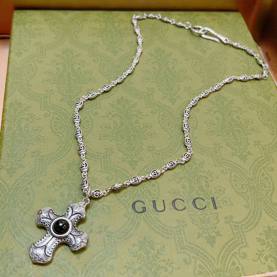 Gucci Vintage Cross Natural Stone Necklace