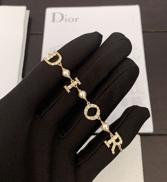 Christian Dior CD Full Diamond Letter Bracelet in Brass