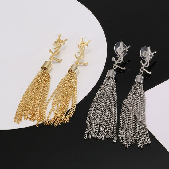 Yves Saint Laurent YSL Elegant Abstract Brass Earrings