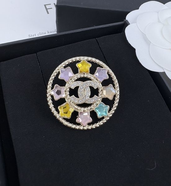 Chanel Round Hollow Star Rhinestone Brooch