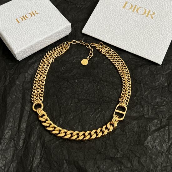 Christian Dior CD Elegant Brass Necklace Adjustable Length