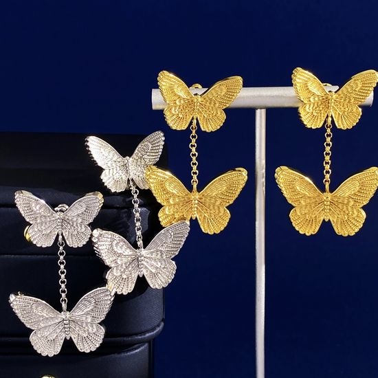Christian Dior CD Delicate Butterfly Tassel Drop Earrings Refined Style