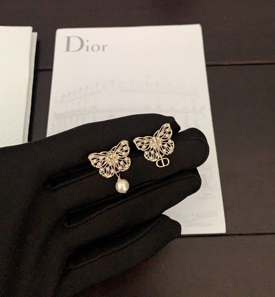 Christian Dior CD Pearl Butterfly Drop Earrings