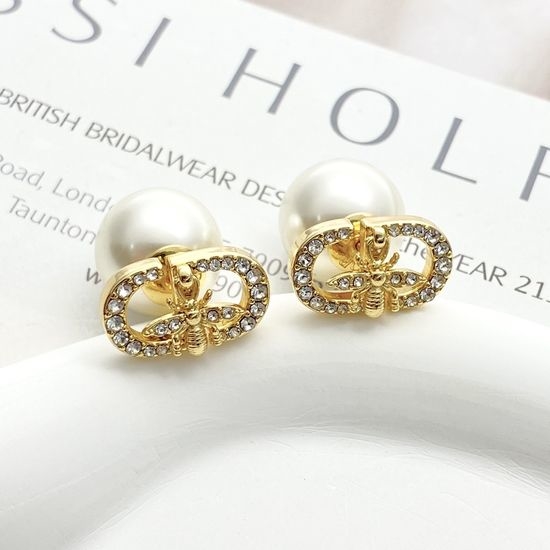Christian Dior CD Bee Pearl Reversible Sparkly Stud Earrings