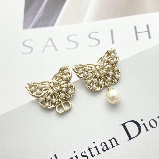 Christian Dior CD Asymmetric Butterfly Pearl Dangle Earrings