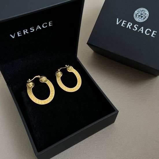 Versace Vintage Engraved Brass Hoop Earrings