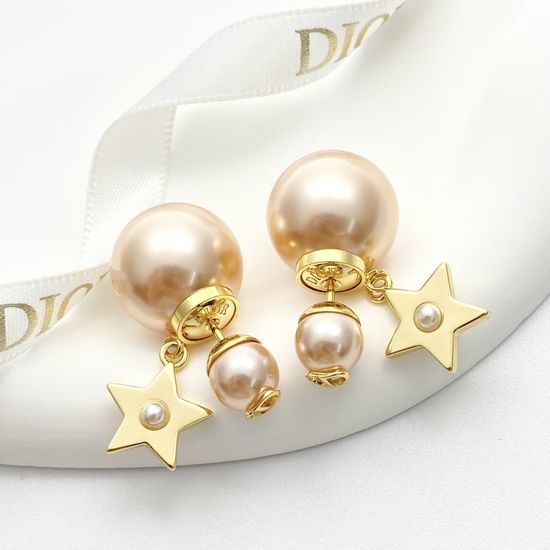 Christian Dior CD Rose Gold Pearl Star Drop Earrings