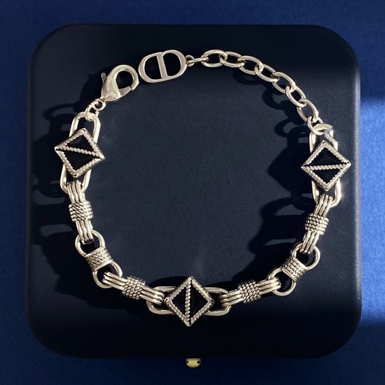 Christian Dior CD Black Enamel Square Chain Bracelet