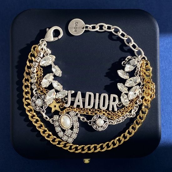 Christian Dior CD Rhinestone Pearl Multi Layer Chain Bracelet