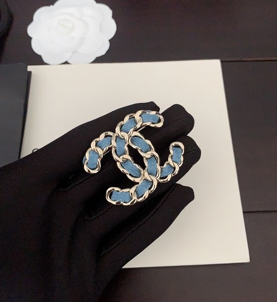 Chanel Blue Detail Light Gold Brooch
