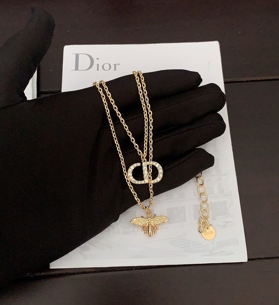 Christian Dior CD Bee Double Layer Pendant Necklace