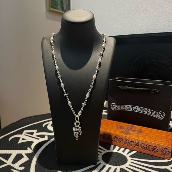 Chrome Hearts Vintage Cross Flower Tongue Pendant Necklace