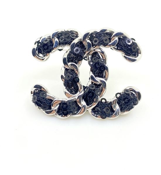 Chanel Platinum Black Enamel Brooch