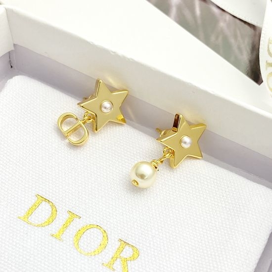 Christian Dior CD Asymmetric Star Pearl Stud Earrings