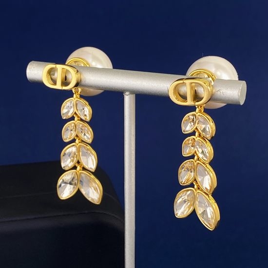Christian Dior CD Letter Pearl Tassel Zircon Wheat Earrings