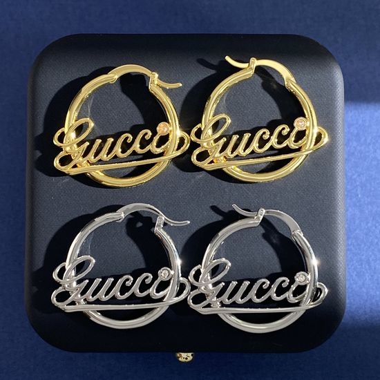 Gucci Smooth Circle Hollow Letter Diamond Earrings