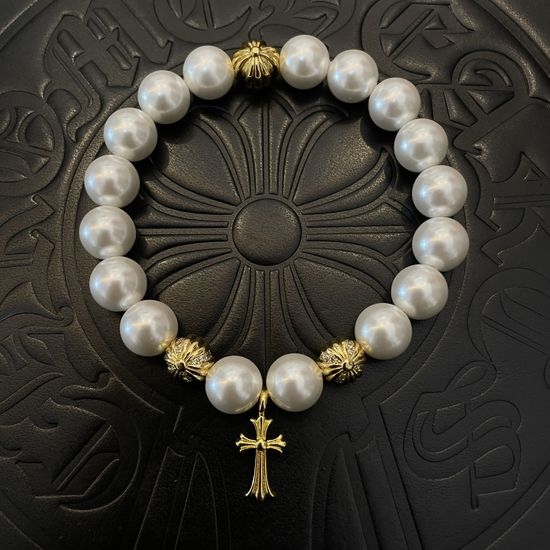 Chrome Hearts Vintage Pearl Cross Beaded Bracelet