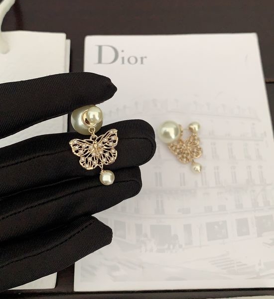 Christian Dior CD Pearl Butterfly Dangle Earrings