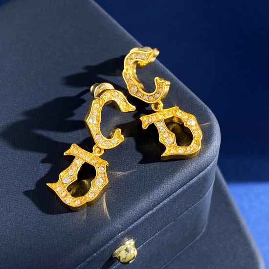Christian Dior CD Pavé Irregular Letter Long Stud Earrings