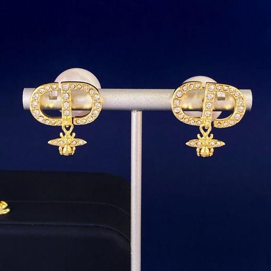 Christian Dior CD Pearl Drop Pavé Letter Stud Earrings