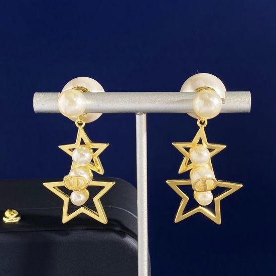 Christian Dior CD Pearl Star Drop Long Dangle Earrings