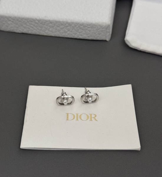 Christian Dior CD Mini Silver CD Pearl Earrings
