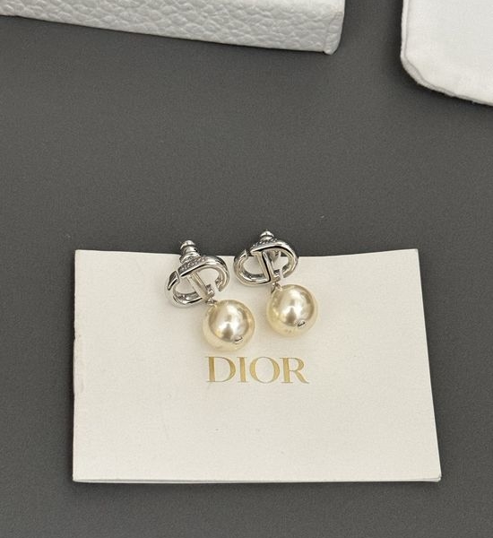 Christian Dior CD Silver CD Pearl Stud Earrings