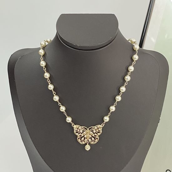 Christian Dior CD Butterfly Pearl Pendant Necklace